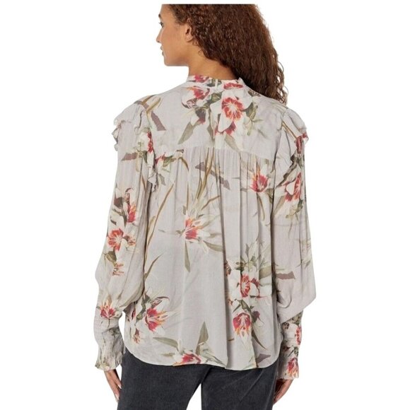 Allsaints Lara Kuroyuri Floral Long Sleeve Ruffled Blouse Quiet Luxury Size 2 - Picture 5 of 11